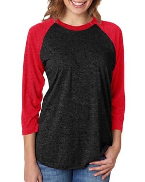 VIN RED/ VIN BLK Next level apparel 6051 unisex triblend three-quarter sleeve raglan