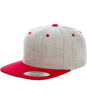 HEATHER/ RED 6089MT adult 6-panel structured flat visor classic two-tone snapback