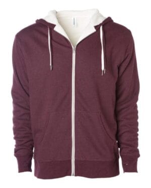 BURGUNDY HEATHER Independent trading co EXP90SHZ unisex sherpa-lined hooded sweatshirt