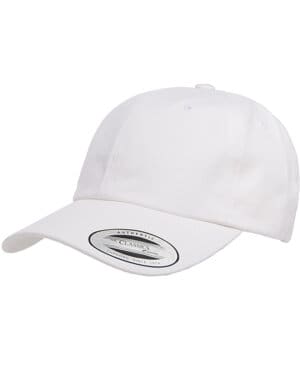 WHITE Yupoong 6245PT adult peached cotton twill dad cap