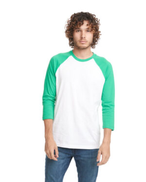 KELLY GREEN/ WHT 6251 unisex cvc three-quarter sleeve raglan baseball t-shirt