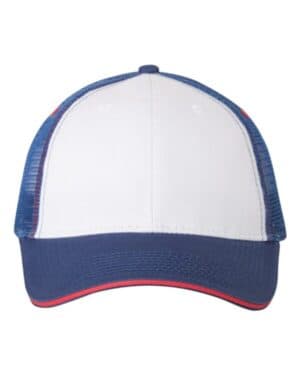WHITE/ ROYAL/ RED Valucap S102 sandwich trucker cap