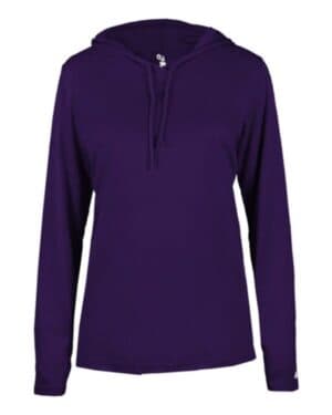 PURPLE Badger 4165 women's b-core long sleeve hooded t-shirt