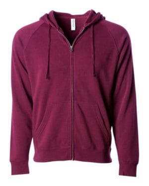 MAROON PRM33SBZ unisex special blend raglan full-zip hooded sweatshirt