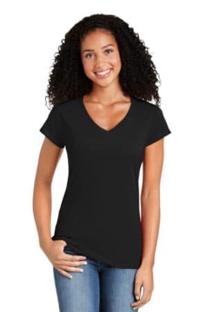 BLACK 64V00L gildan softstyle ladies fit v-neck t-shirt