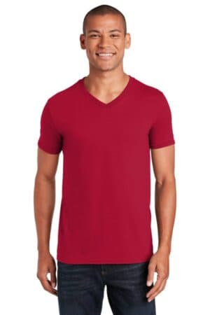 CHERRY RED 64V00 gildan softstyle v-neck t-shirt