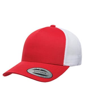 RED/ WHITE Yupoong 6506 adult 5-panel retro trucker cap