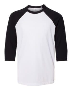 WHITE/ BLACK Bella canvas 3200Y youth three-quarter sleeve baseball tee