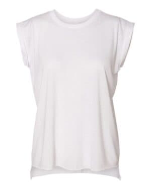 WHITE Bella canvas 8804 womens flowy rolled cuffs muscle tee