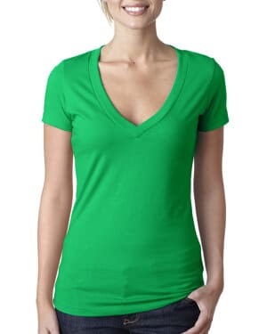 KELLY GREEN Next level apparel 6640 ladies' cvc deep v-neck t-shirt