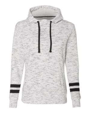 WHITE/ BLACK 8674 womens mlange fleece striped-sleeve hooded sweatshirt