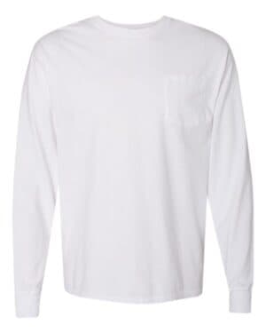 WHITE GDH250 garment-dyed long sleeve t-shirt with a pocket