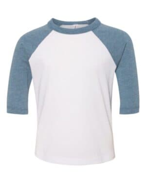 WHITE/ DENIM Bella canvas 3200T toddler three-quarter sleeve baseball tee