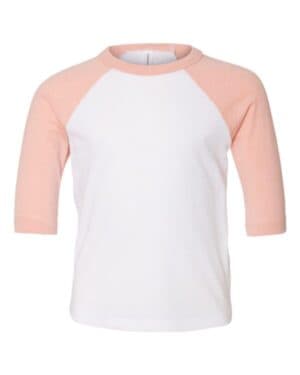 WHITE/ HEATHER PEACH Bella canvas 3200T toddler three-quarter sleeve baseball tee