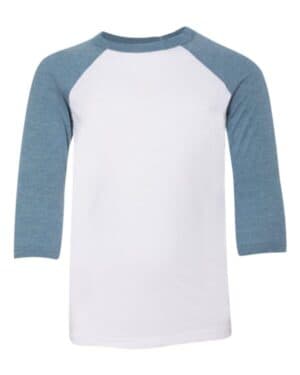 WHITE/ DENIM Bella canvas 3200Y youth three-quarter sleeve baseball tee