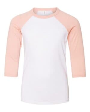 WHITE/ HEATHER PEACH Bella canvas 3200Y youth three-quarter sleeve baseball tee