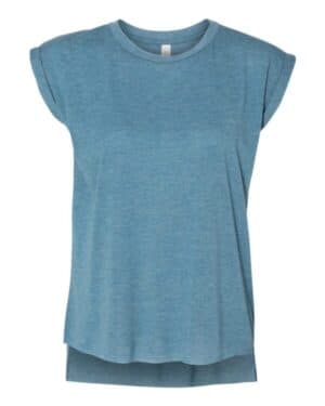 HEATHER DEEP TEAL Bella canvas 8804 womens flowy rolled cuffs muscle tee