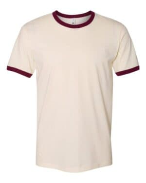 NATURAL/ MAROON Next level 3604 cotton ringer t-shirt