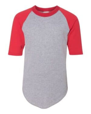 ATHLETIC HEATHER/ RED Augusta sportswear 4421 youth three-quarter sleeve baseball jersey
