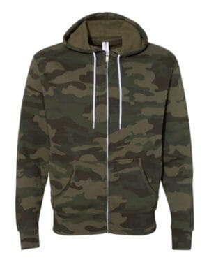 FOREST CAMO AFX90UNZ unisex lightweight full-zip hooded sweatshirt