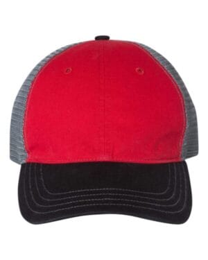 RED/ CHARCOAL/ BLACK Richardson 111 garment-washed trucker cap