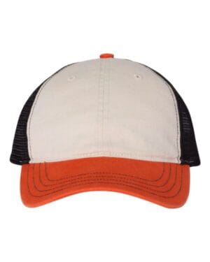 STONE/ BLACK/ ORANGE Richardson 111 garment-washed trucker cap