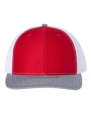 RED/ WHITE/ HEATHER GREY Richardson 112 adjustable snapback trucker cap