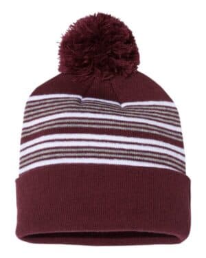 Sportsman SP60 12 striped pom-pom cuffed beanie