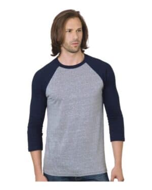 ATHLETIC GREY/ NAVY Bayside 9525 triblend three-quarter sleeve raglan t-shirt