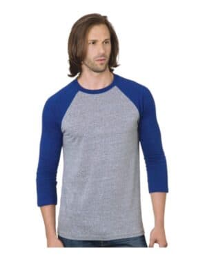 ATHLETIC GREY/ ROYAL Bayside 9525 triblend three-quarter sleeve raglan t-shirt