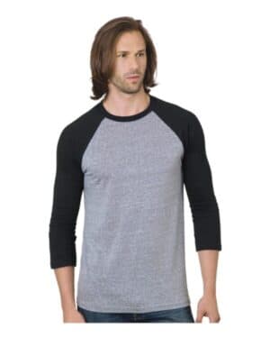 ATHLETIC GREY/ BLACK Bayside 9525 triblend three-quarter sleeve raglan t-shirt