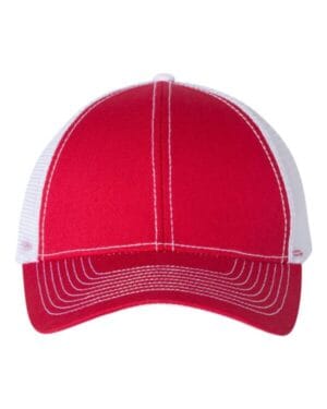 RED/ WHITE Mega cap 7641 twill-front trucker cap
