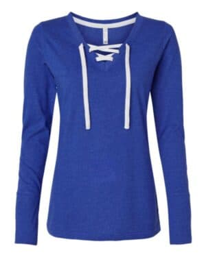 VINTAGE ROYAL/ WHITE 3538 women's fine jersey lace-up long sleeve t-shirt