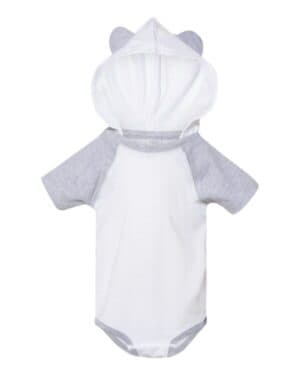 BLENDED WHITE/ VINTAGE HEATHER 4417 fine jersey infant short sleeve raglan bodysuit with hood & ears