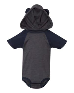 VINTAGE NAVY/ NAVY 4417 fine jersey infant short sleeve raglan bodysuit with hood & ears