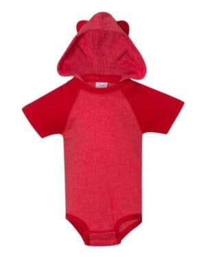 VINTAGE RED/ RED 4417 fine jersey infant short sleeve raglan bodysuit with hood & ears