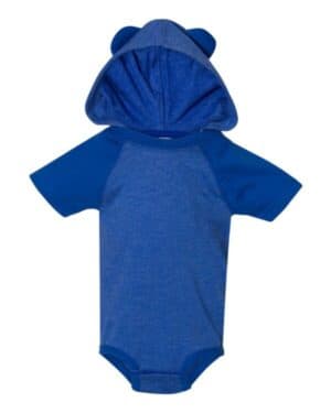 VINTAGE ROYAL/ ROYAL 4417 fine jersey infant short sleeve raglan bodysuit with hood & ears