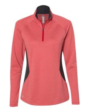 POWER RED HEATHER/ CARBON Adidas A281 women's lightweight quarter-zip pullover