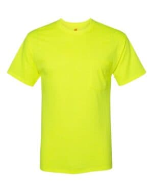 SAFETY GREEN Hanes W110 workwear pocket t-shirt