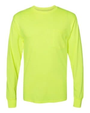 SAFETY GREEN Hanes W120 workwear long sleeve pocket t-shirt