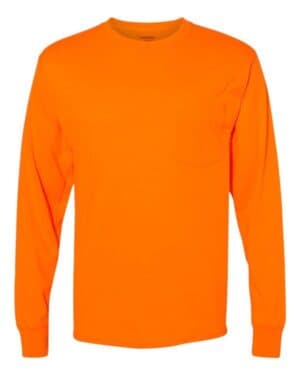 SAFETY ORANGE Hanes W120 workwear long sleeve pocket t-shirt