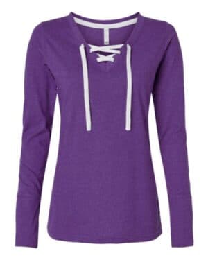 VINTAGE PURPLE/ WHITE 3538 women's fine jersey lace-up long sleeve t-shirt