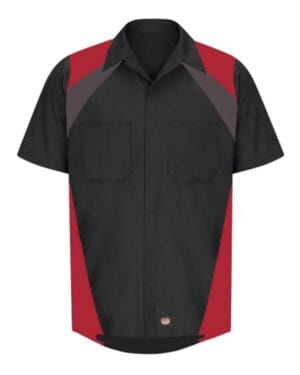 BLACK/ CHARCOAL/ RED Red kap SY28 tri-color short sleeve shop shirt