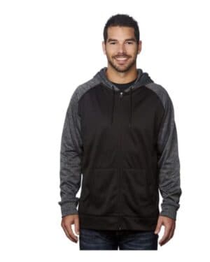 BLACK/ HEATHER CHARCOAL Burnside 8660 performance raglan full-zip sweatshirt
