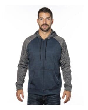 HEATHER NAVY/ HEATHER CHARCOAL Burnside 8660 performance raglan full-zip sweatshirt