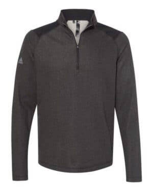 BLACK HEATHER A463 heathered quarter-zip pullover with colorblocked shoulders