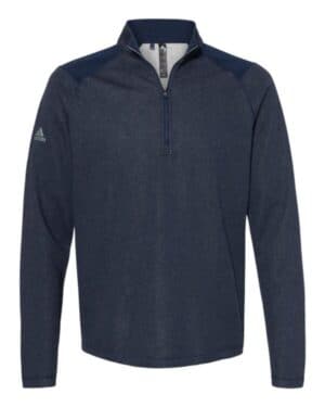 COLLEGIATE NAVY HEATHER A463 heathered quarter-zip pullover with colorblocked shoulders