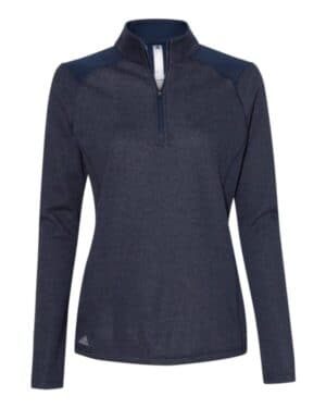 COLLEGIATE NAVY HEATHER A464 women's heathered quarter-zip pullover with colorblocked shoulders