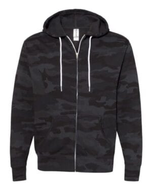 BLACK CAMO AFX90UNZ unisex lightweight full-zip hooded sweatshirt