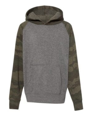 NICKEL HEATHER/ FOREST CAMO PRM15YSB youth special blend raglan hooded sweatshirt
